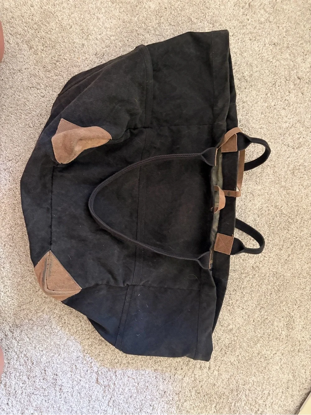 We the Free Large Black Canvas Weekender ToteBag with Brown Trim